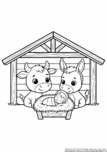 Kolorowanka Stajenka z Jezuzem i zwierzętami