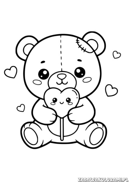 Kolorowanka Walentynka - misio trzyma serduszko