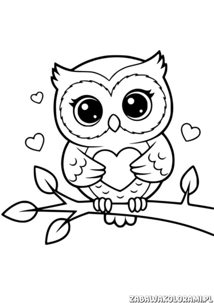 Kolorowanka Walentynka – Sowa z sercem: sowa z sercem do kolorowania
