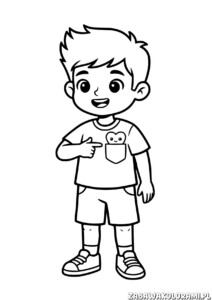 Kolorowanka Walentynka do wydruku – chłopiec z serduszkami na koszulce