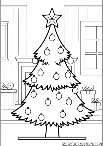 Kolorowanka choinka - koloruj choinkę i prezenty