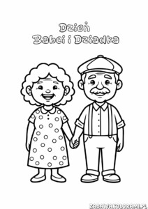 Kolorowanka do druku Dzień Babci i Dziadka - babcia i dziadek trzymający się za ręce