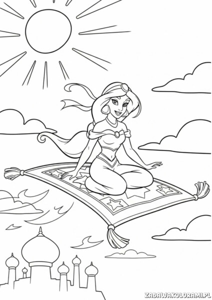 Kolorowanka księżniczka Dżasmina - kolorowanka z magicznym dywanem