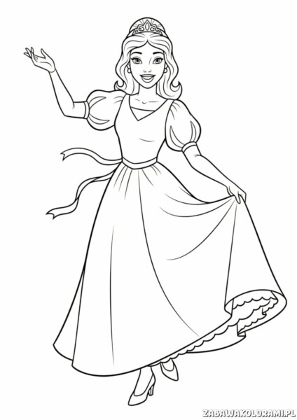 Kolorowanka księżniczki - kolorowanka przedstawia księżniczkę w eleganckiej sukni i diademie