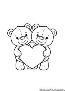 Kolorowanka na Walentynki Misie - misie trzymające serce