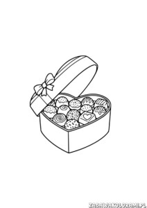 Kolorowanka na Walentynki do druku - Serce pełne ciasteczek i ciastek