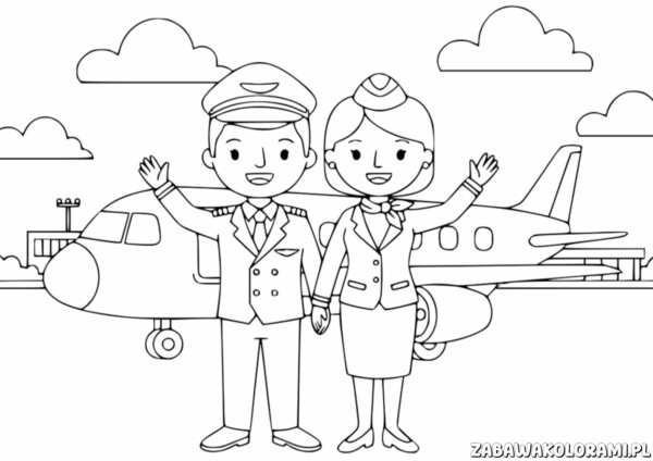Kolorowanka pilot i stewardessa - lotnicza przygoda dla dzieci