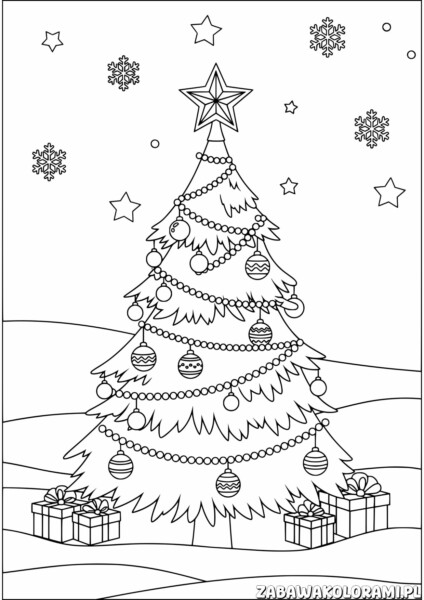 Kolorowanka świąteczna choinka - kolorowanka świąteczna z ozdobami i prezentami