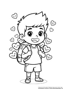 Kolorowanki Walentynka - chłopiec z sercami