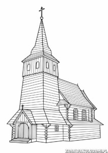 Kościół Kolorowanka - kolorowanka z drewnianym kościołem