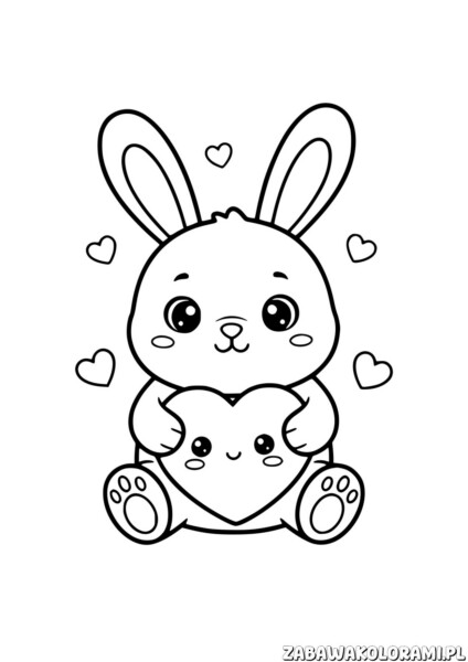 Króliczek z sercem – Kolorowanka Walentynki z miłym króliczkiem trzymającym serce