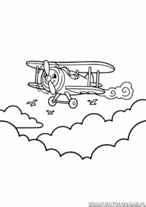 Łatwa Kolorowanka Samolot – samolot z uśmiechem leci w niebie