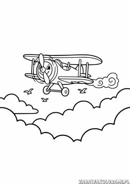 Łatwa Kolorowanka Samolot – samolot z uśmiechem leci w niebie