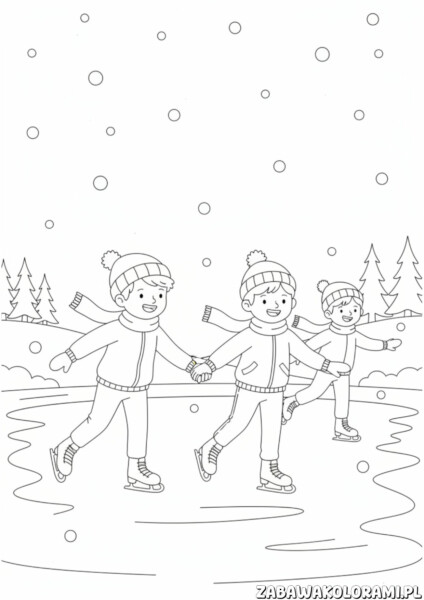 Łyżwy zimą kolorowanka - dzieci na lodowisku