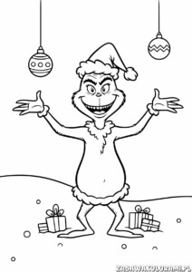 Malowanka Grinch - kolorowanka z Grinchem i świątecznymi elementami