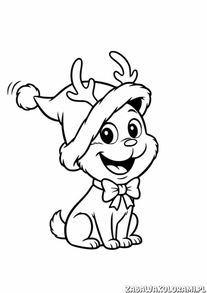 Max Pies z Grinch Kolorowanka - kolorowanka z radosnym psem w świątecznej czapce