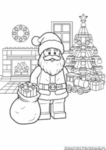 Mikołaj – Kolorowanki lego: LEGO Mikołaj z prezentami i choinką