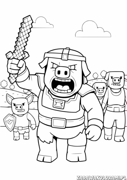 Minecraft kolorowanka do druku przedstawia wesołe wieśmiaczki w przygodowej scenerii