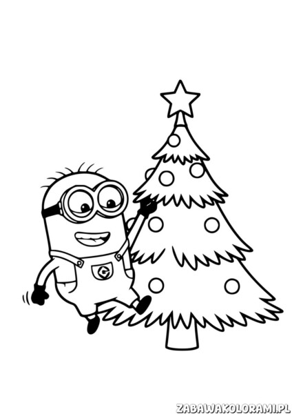 Minionek choinka kolorowanka - ulubiony minion obok choinki