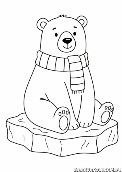 Miś polarny kolorowanka - uśmiechnięty miś w szalu na lodzie