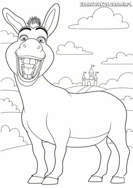 Osioł – kolorowanka Shrek: radosny osioł z filmu Shrek