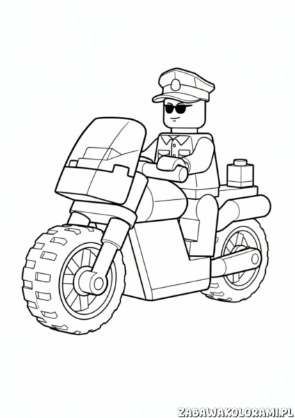 Policjant na motorze Lego - kolorowanka policjanta na motorze