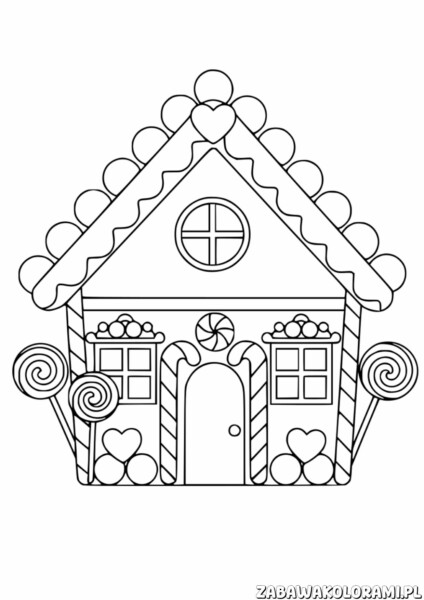 Prosty domek z piernika Kolorowanka - dom z piernika z oknami i ozdobami