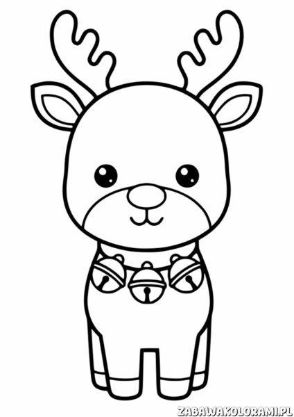 Renifer Kolorowanka - Renifer z dzwoneczkami czeka na Twoje kolory.
