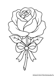 Róża Kolorowanka na walentynki - kolorowanka z różą i wstążką