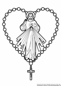 Różaniec Kolorowanka - różaniec w kształcie serca z Jezusem