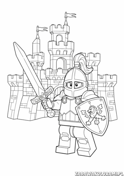 Rycerz Lego Kolorowanka – rycerz z tarczą i zamkiem