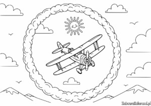 Samolot Kolorowanka - kolorowanka z samolotem, słońcem i chmurami