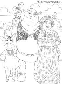 Shrek i fiona Malowanka - kolorowanka z bohaterami Shreka