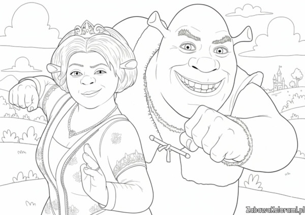 Shrek i Fiona kolorowanka - bajkowe postaci do kolorowania