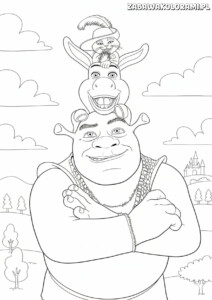Shrek kolorowanka do druku z bohaterami filmu