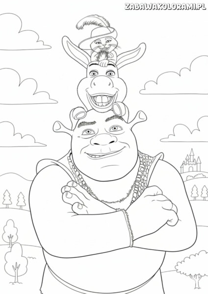 Shrek kolorowanka do druku z bohaterami filmu