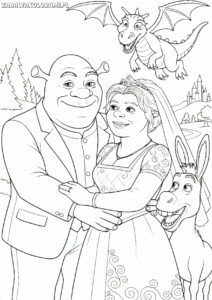 Shrek kolorowanki - Kolorowanka z Shrekiem, Fiona i przyjaciółmi