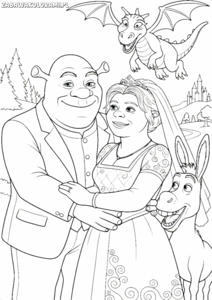 Shrek kolorowanki - Kolorowanka z Shrekiem, Fiona i przyjaciółmi
