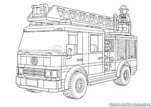 Straz Pozarna Kolorowanki Lego - Kolorowanka strażaka z wozem strażackim