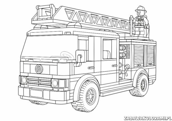 Straz Pozarna Kolorowanki Lego - Kolorowanka strażaka z wozem strażackim
