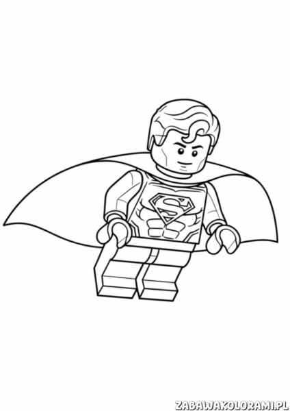 Super Man Lego Kolorowanka - superbohater w dynamicznej pozie z logo na piersi