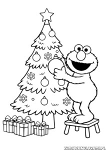 Świąteczka Kolorowanka Elmo - kolorowanka z Elmo przy choince