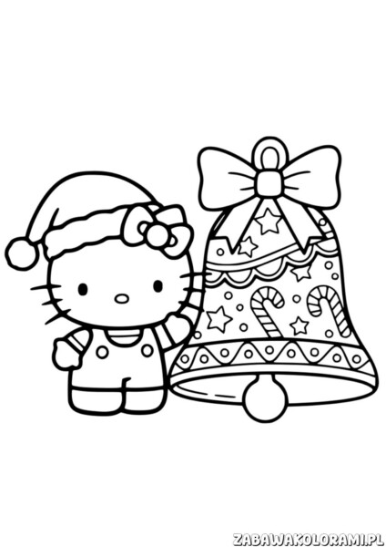 Świąteczka Kolorowanka Hello Kitty - kolorowanka świąteczna z Hello Kitty