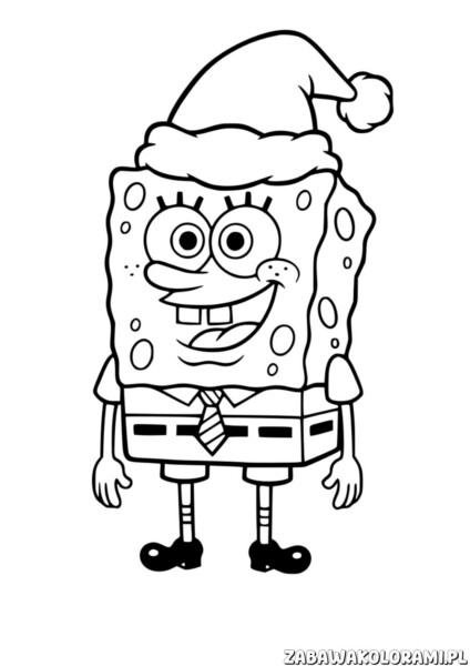 Świąteczka Kolorowanka Spongebob - kolorowanka z Spongebobem w czapce św. Mikołaja