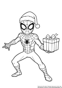 Świąteczka Kolorowanka Spriderman - kolorowanka z Spider-Manem w czapce świątecznej
