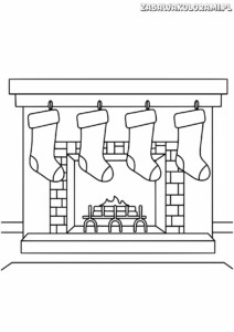Świąteczna skarpety. Kolorowanka dla dzieci - kolorowanka świąteczna z kominkiem i skarpetkami.