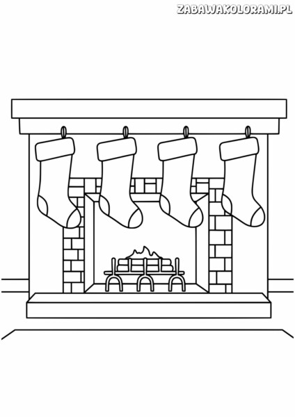 Świąteczna skarpety. Kolorowanka dla dzieci - kolorowanka świąteczna z kominkiem i skarpetkami.