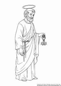 Święty Piotr Kolorowanka - kolorowanka z postacią świętego trzymającego klucze