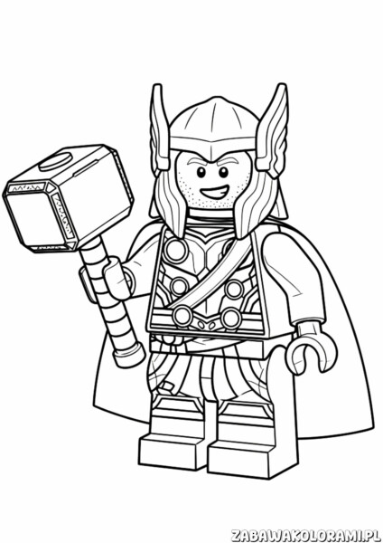 Thor LEGO Kolorowanka - superbohater z młotem i hełmem z skrzydłami
