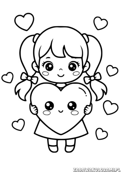 Walentynka Kolorowanki - Kolorowanka z dziewczynką trzymającą serduszko